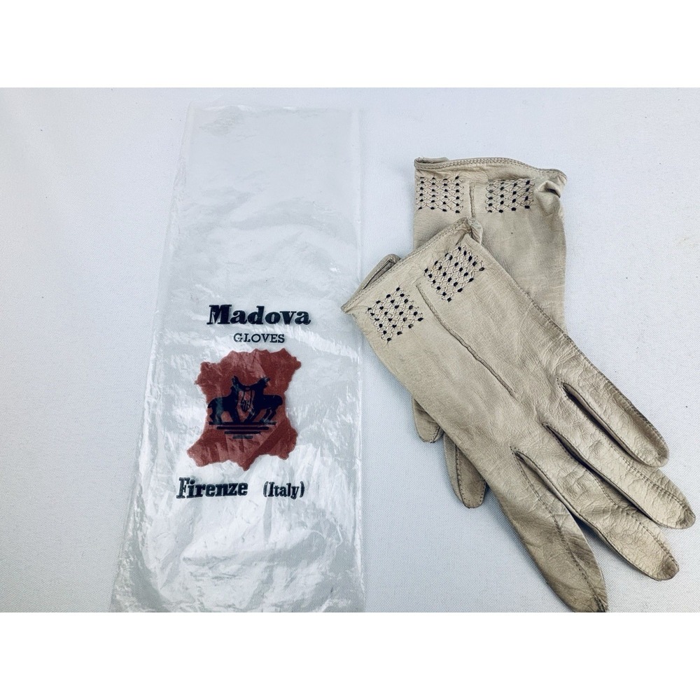 Vintage Madova White Kid Leather Women's Gloves Size 6.5 Florence Italy - Picture 8 of 8